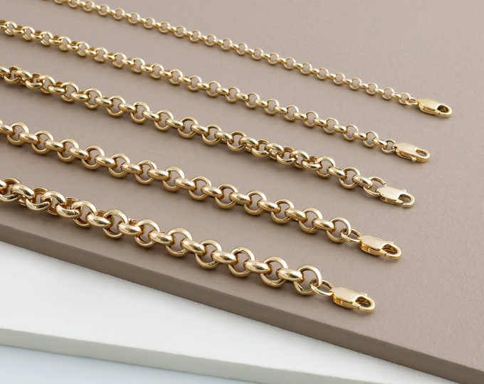 14k Gold 6.5mm Rolo Chain Bracelet | Thick Belcher Bracelet, Chunky Round Chain, Classy Stacking Jewelry, Mother's Day Gift, Gift for Her