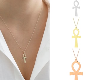 14k Gold MEDIUM Ankh Necklace | Ancient Ankh Charm Pendant, Life & Soul Symbol Pharaoh Necklace, Minimalist Cross Necklace | Gift for Her