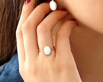 14k Gold White Opal Earrings | October Birthstone Libra Zodiac Jewelry