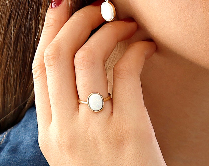 14K Gold White Opal Earrings | October Birthstone Jewelry, Stunning Earrings, Libra Zodiac Jewelry, Great Jewelry Present For Birthday