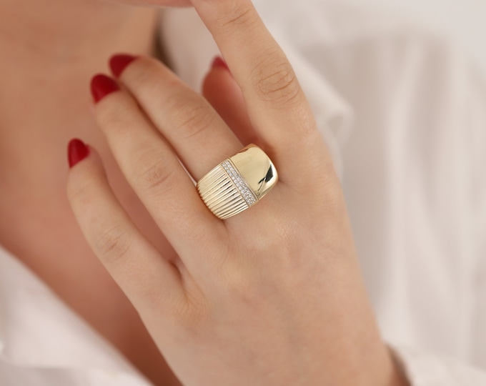 14K Gold Thick Fore Finger Ring | Fashionable - Heavy Jewelry, Gold Stackable Ring, Boho&Hippie Style Jewelry, Chic Design, Graduation Gift