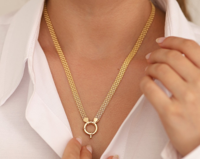 14k Gold Italian Mesh Necklace | Bismarck Sailor Lock Vintage Charm Statement Chain