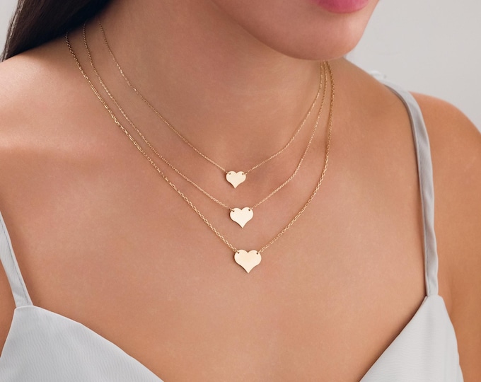 14k Gold Heart Name Necklace | Minimalist Love Charm Gold Necklace with Engraving, Gift for Girlfriend, Mother's Day Gift, Gift for Her
