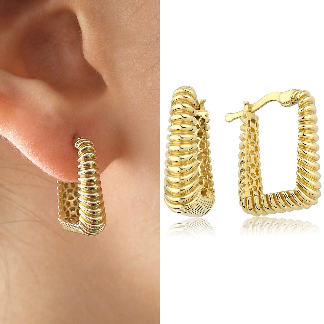 14K Gold Rectangular Croissant Hoops Sleek Daily Use Etsy