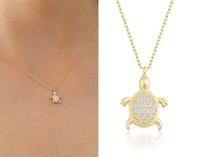 Tortoise Charm 14k Gold Necklace | Minimal Animal Collection, Turtle Pendant, Kurmasana Yoga, Hermes Symbol, Summer Gift, Gift for Her