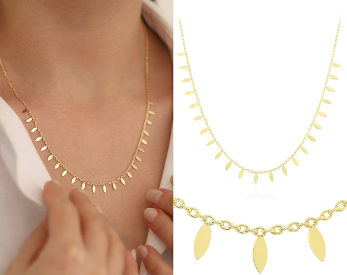 14K Gold Teardrop Sequin Necklace | Coin Charm Jewelry, Minimalist Disc Necklace, Disc Dangle Jewelry, Fringe Necklace, Wedding Gift