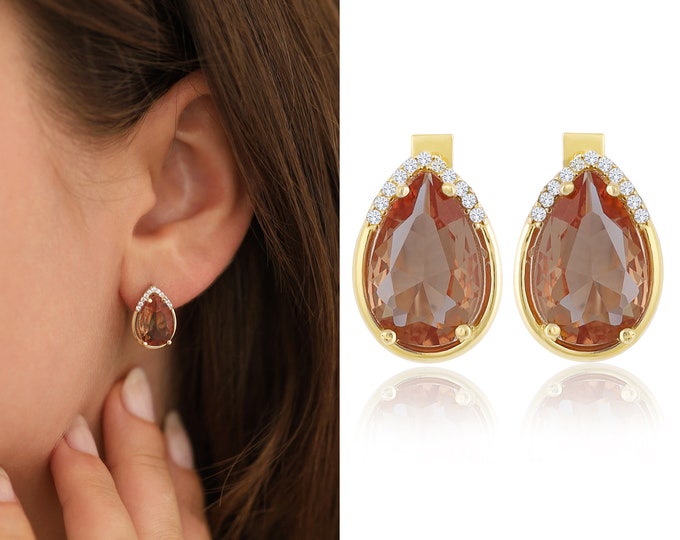 14K Gold Turkish Diaspore Stone Earrings | Color-Shifting Gemstone, Gold Diaspore Earrings, Stud Earrings, Fine Jewelry, Graduation Gift