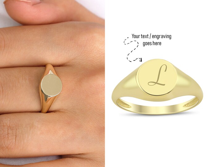 14k Gold Chunky Initial Ring | Bold Dome Boho Elegant Ring, Engravable&Personalized Jewelry, Christmas Gift, Anniversary Gift, Gift for Her