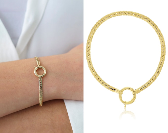 14k Gold Herringbone Bracelet | Flat Chain, 4mm Gold Snake Chain Bracelet, Sailor Lock Clasp, Everyday Wear, Graduation Gift | Gift for Her