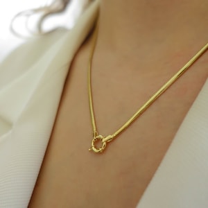 Sailor Lock Snake Necklace | 14k Gold Big Clasp Herringbone Alike Snake Chain Reversible Necklace Fine Jewelry | Valentine&#39;s Day Gift