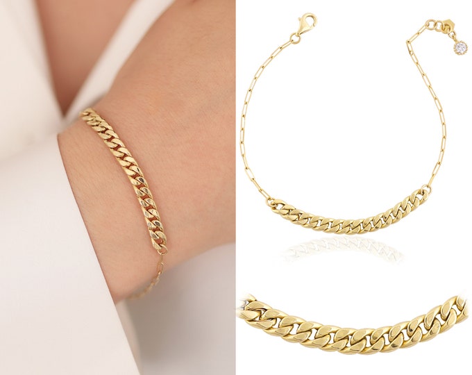 14k Gold Thick Curb Chain & Paperclip Bracelet | Heavy Cuban Bracelet, 5mm Cuban Chain, Chunky Gold Jewelry, Anniversary Gift, Gift for Her