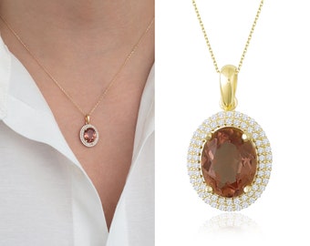 14k Gold Turkish Diaspore Stone Oval Necklace | Color-Changing Diaspore Necklace, Zodiac Stones, Pisces Birthstone Jewelry, Graduation Gift