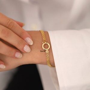 14k Gold 4mm Bismarck Chain Bracelet w/ Sailor Lock Mesh Chain Bracelet, Sailor Clasp with Heart, Key, Padlock, Star Charms, Gift for Her image 4