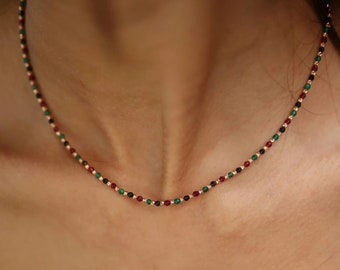 14k Gold Mixed Gemstone Necklace | Jade Onyx Turquoise Pearl Beaded Jewelry