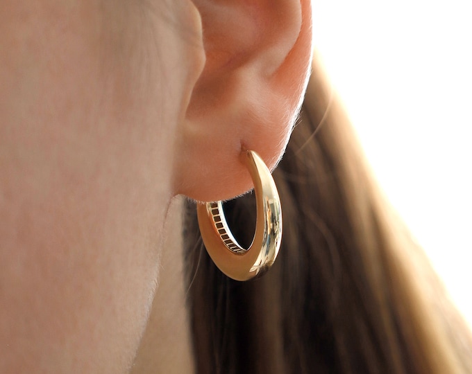 14k Gold Bold Hoop Earrings | Chunky Round Circle Huggie Classic Statement Jewelry