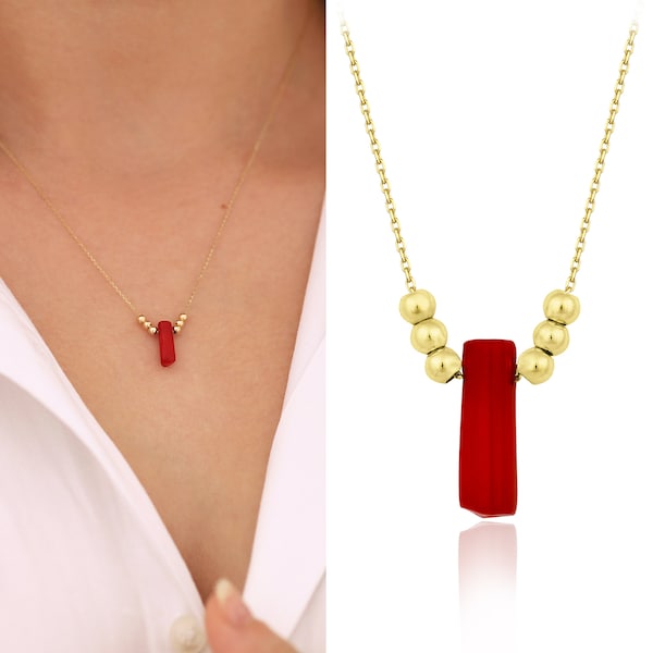 Red Coral Necklace 14k Gold | Branch Coral Irregular Shape Pendant, Unique Shape Natural Stone, Gold Chain, Red Coral, Gift for Her