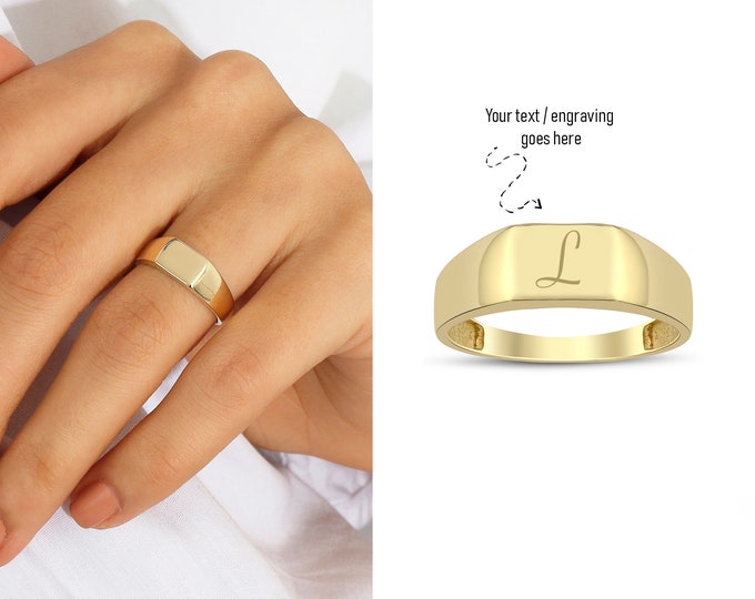 Bold Initial Ring 14k Gold | Engravable&Initial Personalized Ring, Stackable Classic Jewelry, Christmas Gift, Bridesmaid Gift, Gift for Her