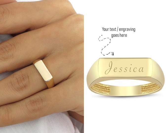 Wide Band Engravable Ring 14k Gold | Personalized Statement Ring, Initial Stackable Jewelry, Christmas Gift, Special Day Gift, Gift for Her