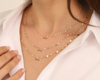 Sequin Mirror Chain Necklace | 14k Gold Boomerang Chain Necklace, Dainty Glitter Chain, Layering Necklace, Sparkle Chain, Lip Chain