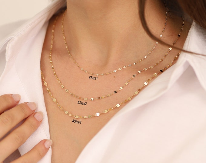 Sequin Mirror Chain Necklace | 14k Gold Boomerang Chain Necklace, Dainty Glitter Chain, Layering Necklace, Sparkle Chain, Lip Chain
