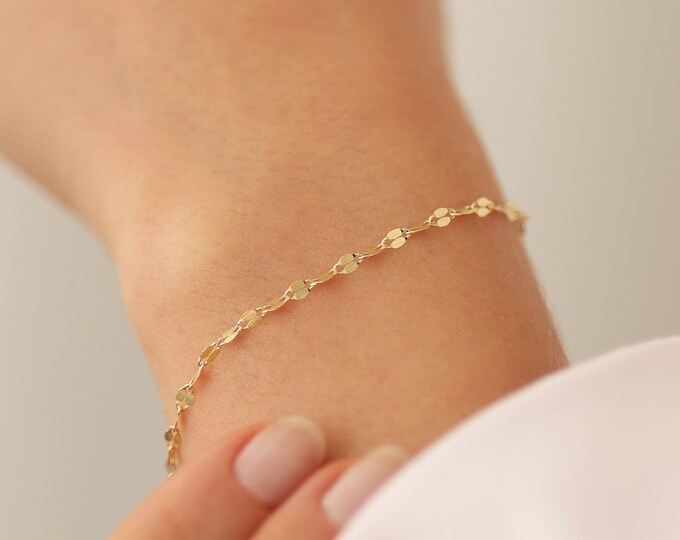 Sequin Mirror Chain Bracelet | 14k Gold Boomerang Chain Bracelet, Thin Glitter Chain Stacking Bracelet, Sparkle Chain, Graduation Gift