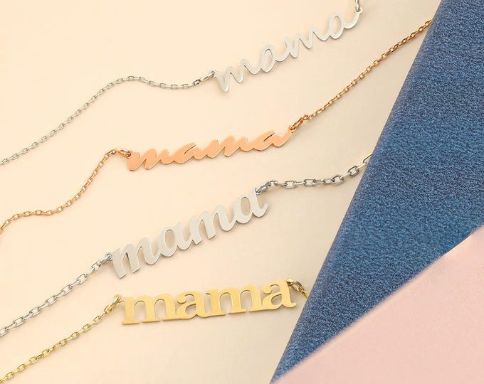 10k & 14k Gold Mama Necklace | Minimalist Script Mom Nameplate Necklace | New Mom Gift, Gift for Mother, Gift for Wife, Mother's Day Gift