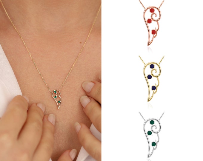14k Gold Wing Necklace with Enamel | Angel Wing Necklace, Colorful Wing Pendant, Gold Guardian Angel Necklace, Dainty Jewelry, Birthday Gift