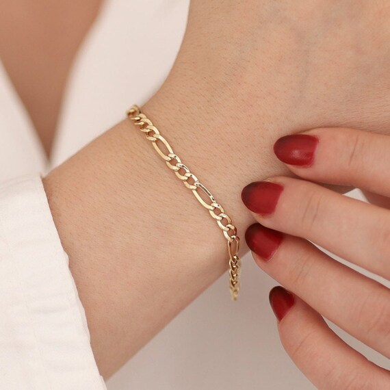 14k Gold 4mm Figaro Chain Bracelet Figaro Chain Link Bracelet