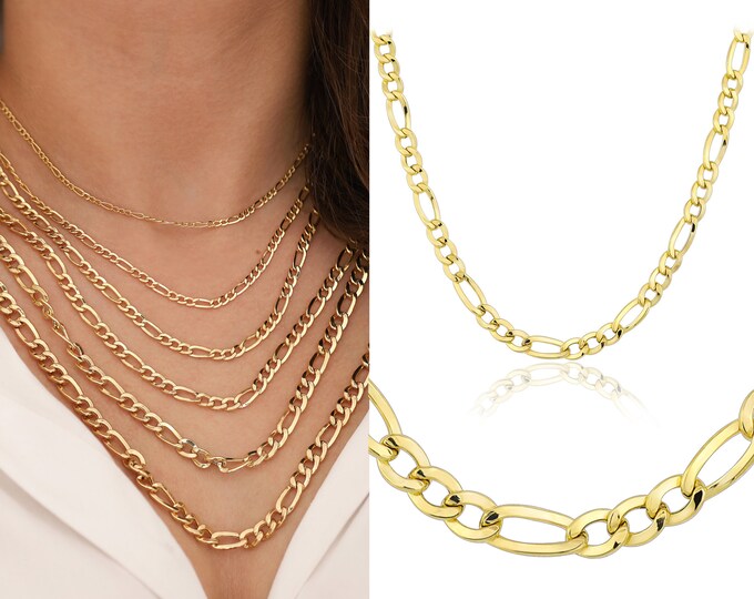 14k Gold 4mm Figaro Chain Necklace | Dainty Figaro Link Chain, Cuban Chain Layering Necklace, Unisex Chain, Stacking Jewelry, Gift for Her
