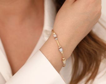 14k Gold Italian Tube Chain Bracelet | Laser Cut Beaded Franco Mesh Chain