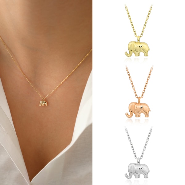Elefanten-Halskette aus 14-karätigem Gold als Glücksbringer | Minimalistisches Geschenk für Freunde, Alltagsschmuck, Layering-Halskette, Geburtstagsgeschenk, Geschenk für Sie