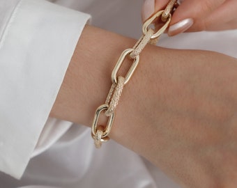 14k Gold Dorica Leni Link Bracelet | Chunky Paperclip Buckle Chain Jewelry
