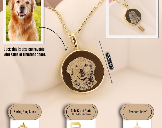 Personalized Photo Locket Disc Urn Necklace & Bracelet | 14k Gold Portrait Engraved Urn Pendant, Round Disc Photo Cremation Jewelry