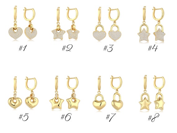 14Kゴールドの南京錠型イヤリング｜星型ダングル型ロックイヤリング