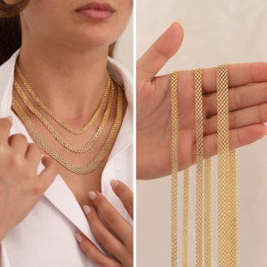 14k Gold Bismarck Mesh Chain Necklace | 5mm Italian Mesh Chain Necklace, Retro Chain, Vintage Look Chain Jewelry, Graduation Gift for Her