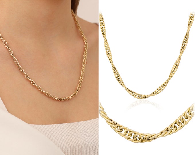14K Gold Butterfly Chain Necklace | Singapore Chain Jewelry, Twisted Chain Necklace, Thick Rope Jewelry, Graduation Gift, Gift For Her