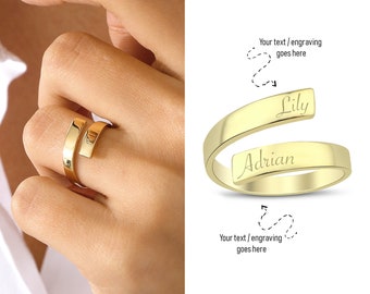 14k Gold Personalized Band, Adjustable Statement Ring | Engravable , Elegant Stackable Jewelry, Christmas Gift, Birthday Gift, Gift for Her