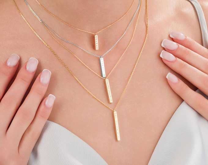 14k Gold Bar Urn Necklace | Cremation Ash Holder Personalized Memorial Pendant