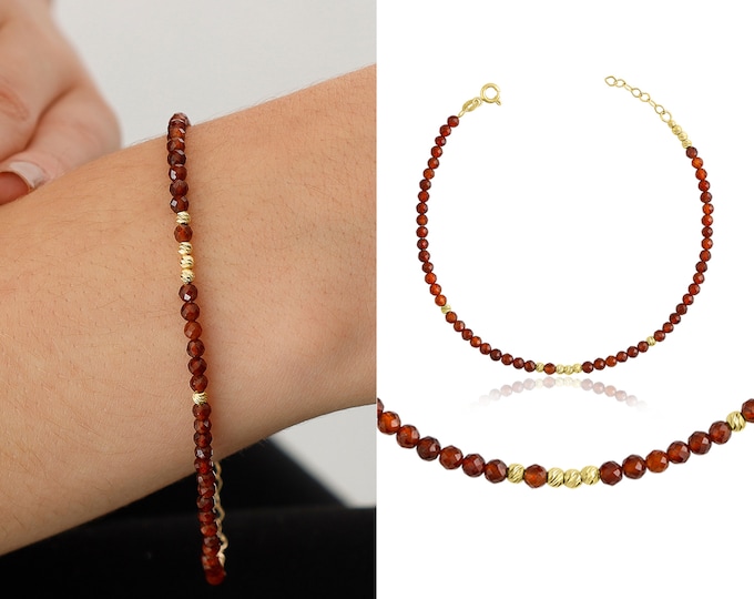 Brown Topaz Bracelet with 14k Gold Dorica Bead | Brown Natural Stone Bracelet, Topaz Gemstone Bracelet, Calming Crystal, Stacking Jewelry