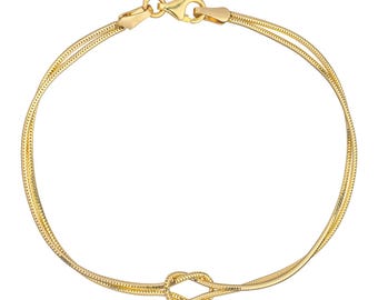 14k Gold Knot Couple Bracelet | White and Yellow Gold, Matching Love Bracelet, Flexible Knot Rope Chain for Daily Wear | Valentine Gift