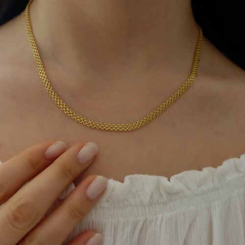 14k Gold Knit Mesh Chain Necklace 