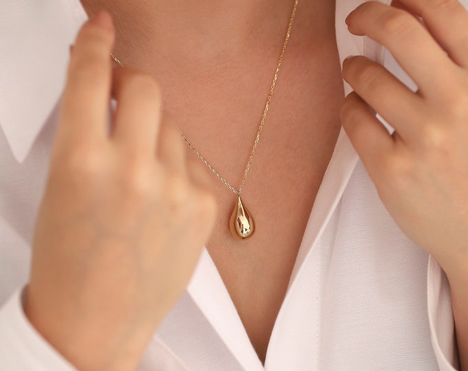 14k Gold Cremation Urn Necklace | Engravable Tear Drop Ash Holder Necklace, Keepsake Pendant, Cremation Jewelry, Mom Ashes, Memorial Gift