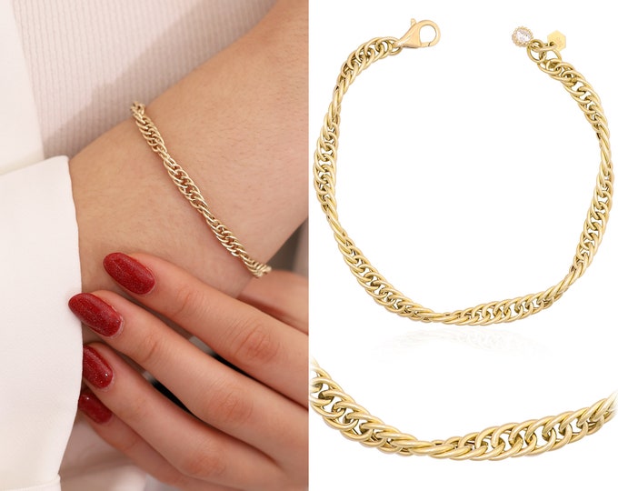 14K Gold Twisted Chain Bracelet | Swirl Chain, Thick Bracelet, Heavy Jewelry, Singapore Chain Bracelet, Layering Chain, Graduation Gift