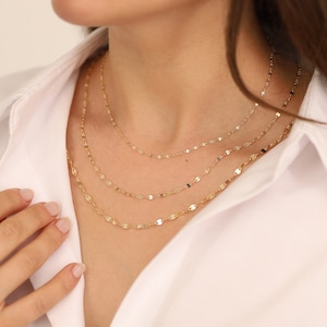 14k Gold Sequin Chain Necklace | Lip Chain Boomerang Chain Necklace, Dainty Glitter Chain Layering Necklace, Sparkle Chain, Birthday Gift