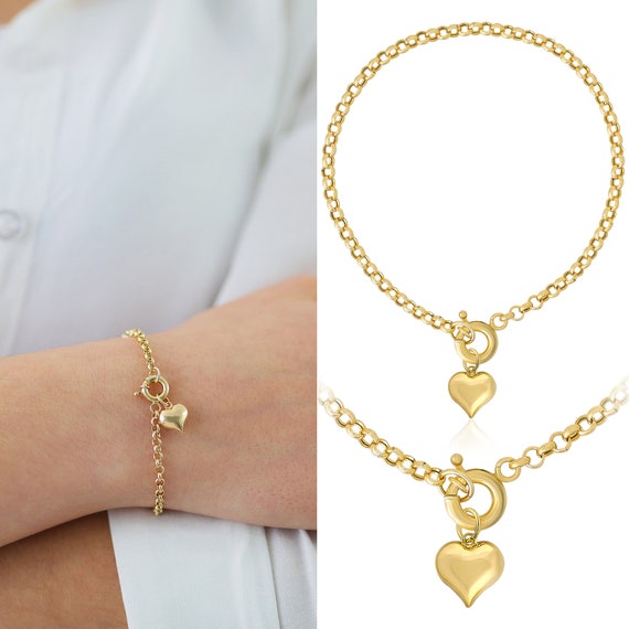 Heart Charm Sailor Lock Herringbone Chain Necklace 14k Gold 
