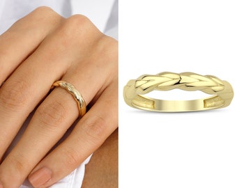 14k Gold Braided Ring | Vintage Dainty Woven Rings, Stackable Bands, Minimalist Twisted Rope, Christmas Gift, Bridesmaid Gift, Gift for Her