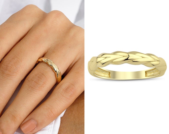 14k Gold Braided Ring | Vintage Dainty Woven Rings, Stackable Bands, Minimalist Twisted Rope, Christmas Gift, Bridesmaid Gift, Gift for Her