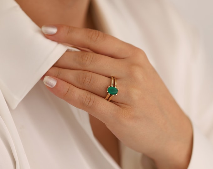 14k Gold Emerald Lapis Lazuli Reversible Ring | Two in One Oval Gem