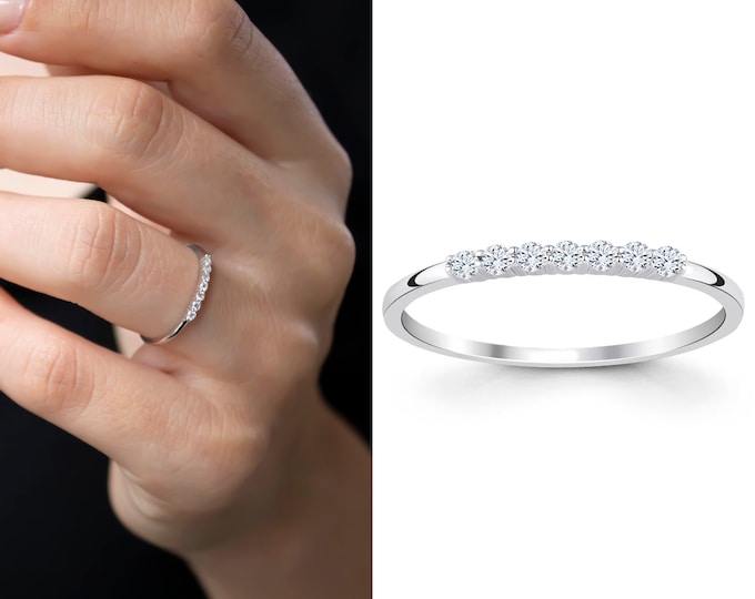 Semi Eternity Diamond Band | Half Way Engraved Diamond Stackable Statement Band | Middle Finger Index Finger Combine Ring | Gift for Her