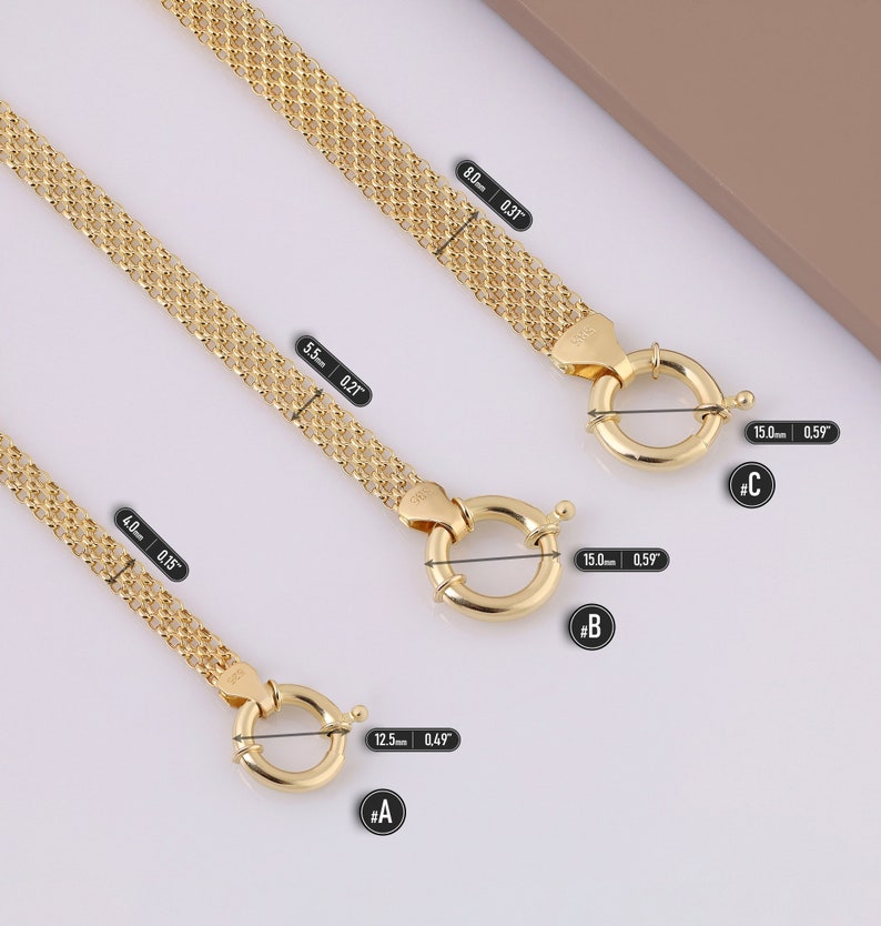14k Gold 4mm Bismarck Chain Bracelet w/ Sailor Lock Mesh Chain Bracelet, Sailor Clasp with Heart, Key, Padlock, Star Charms, Gift for Her image 3